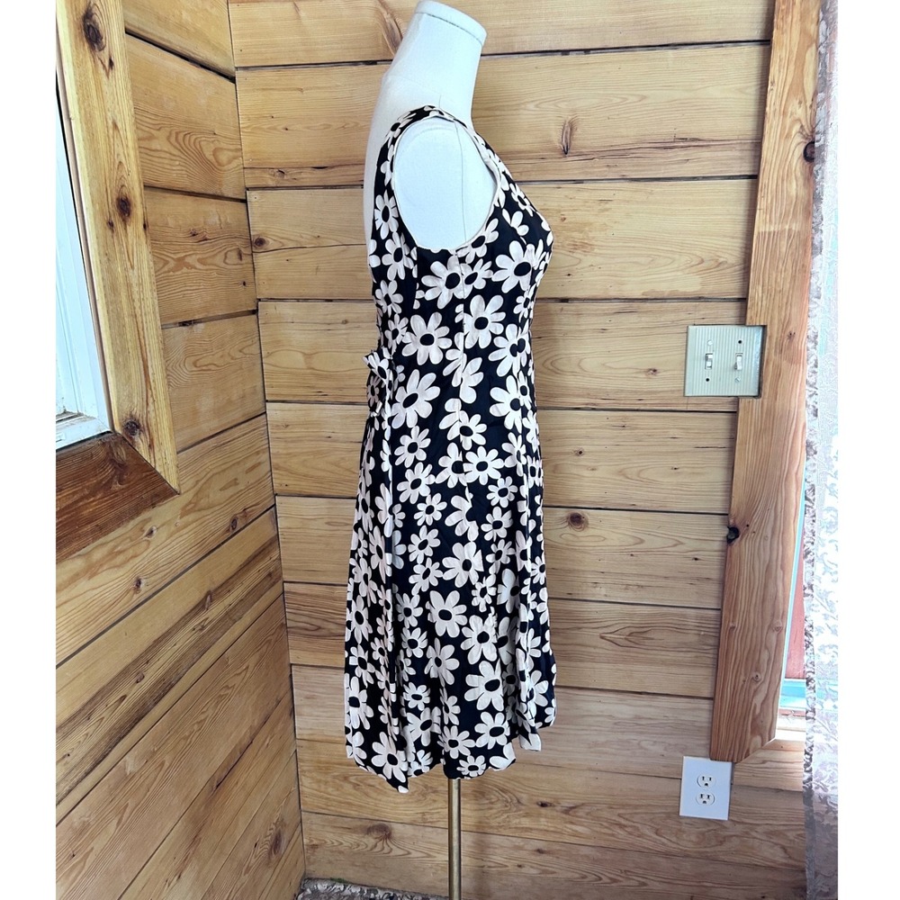 Vintage Satin Floral Shift Dress Womens Small Black White 60s Mod Wiggle Algo - Picture 3 of 11